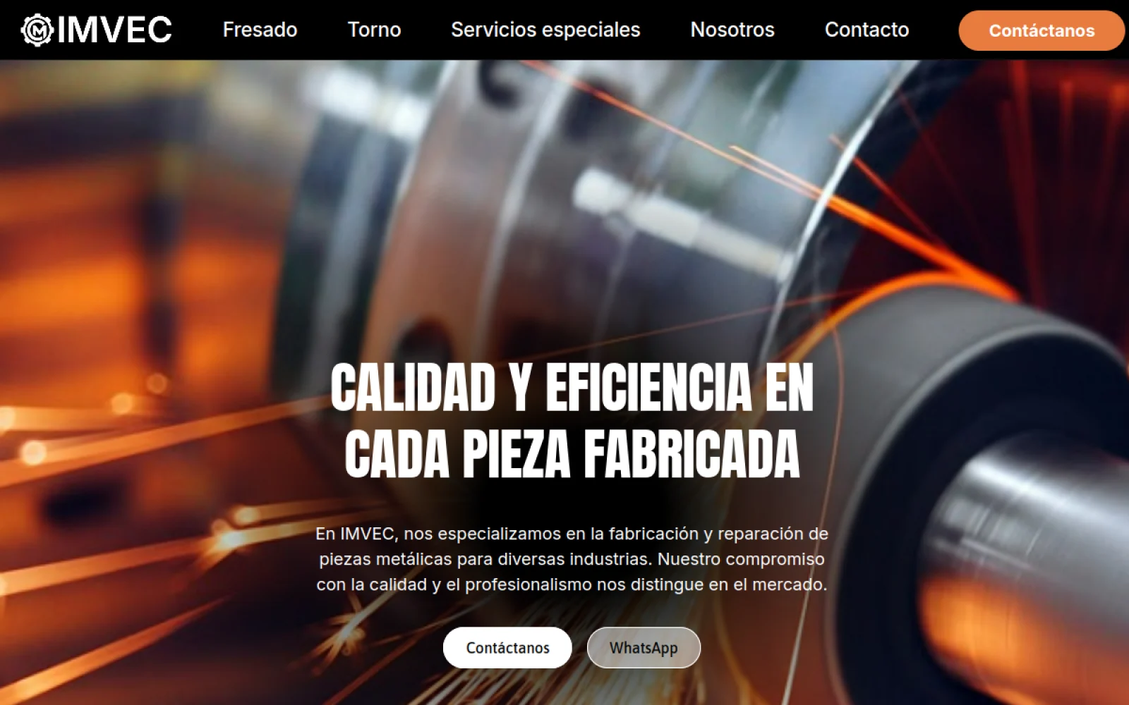 Home de imvec.mx — 'Calidad y eficiencia en cada pieza fabricada', con maquinado de metal