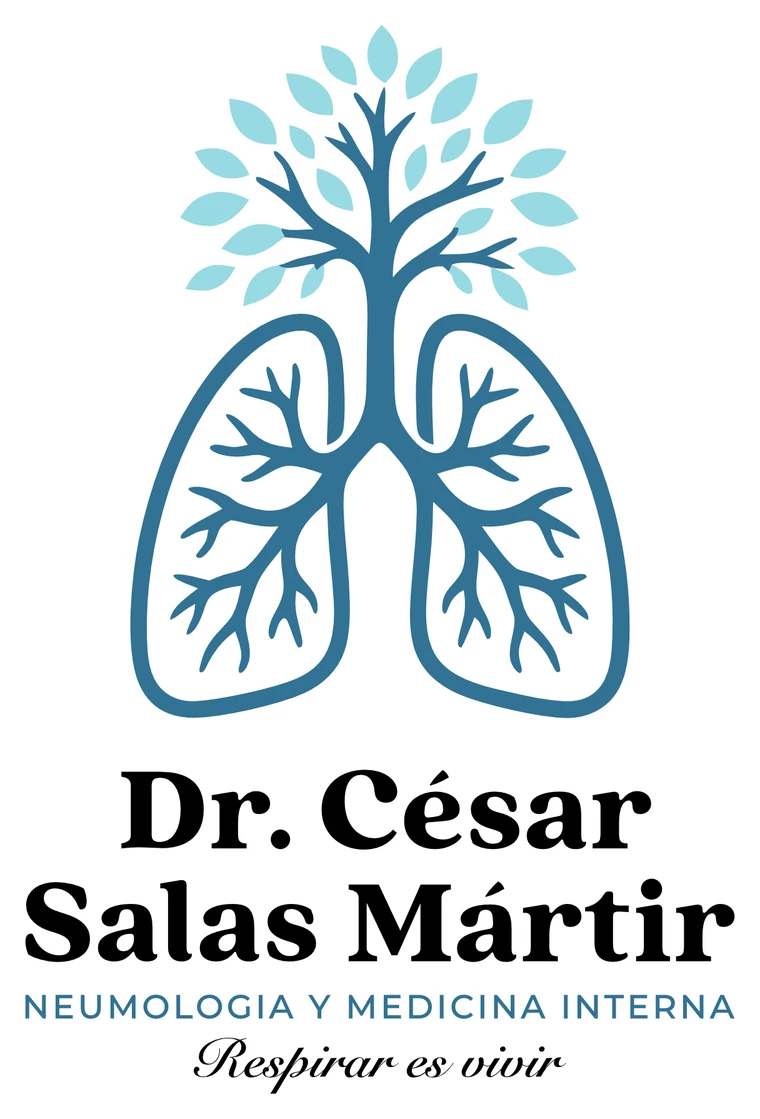 Logo del Dr. César Salas Mártir: pulmones que se vuelven árbol, con el eslogan «Respirar es vivir», creado por Cero Studio