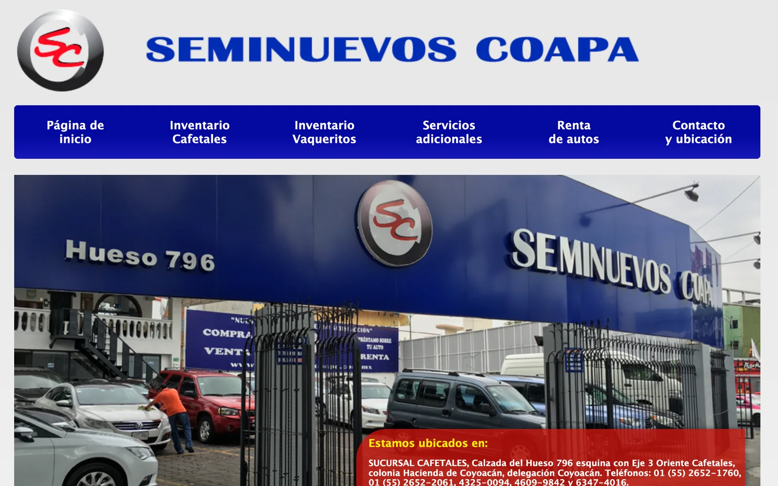 Sitio anterior de Seminuevos Coapa (2013): cabecera azul, listados en tablas y miniaturas pequeñas
